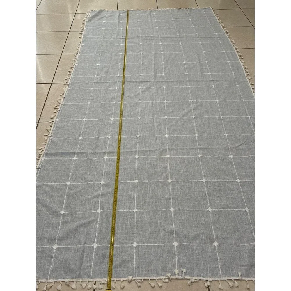 Tablecloth set grey and white patterned or throw blanket rectangular tassels